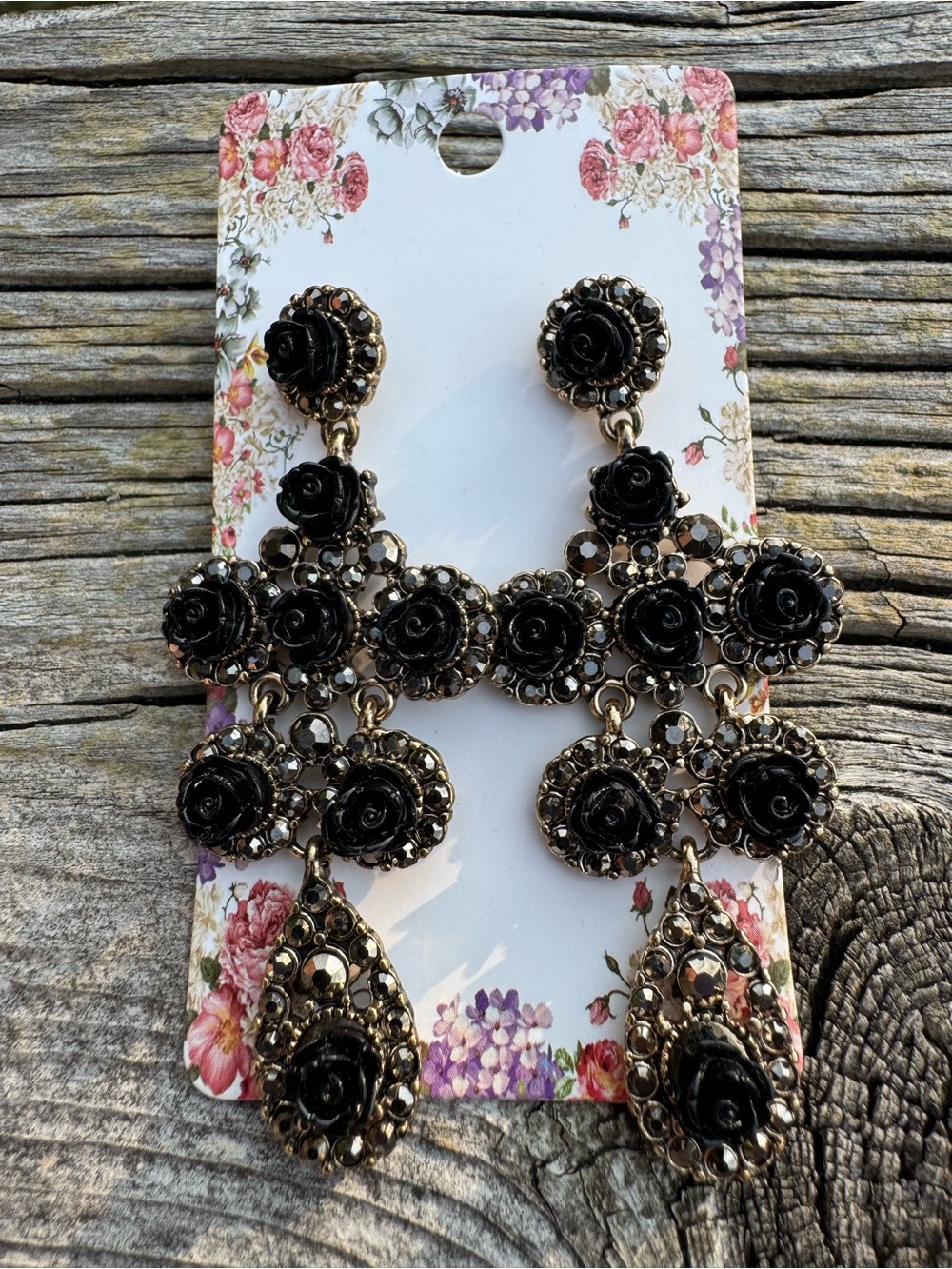 Black Rose Drop Earrings - Statement Dark Romantic Goth Lolita
